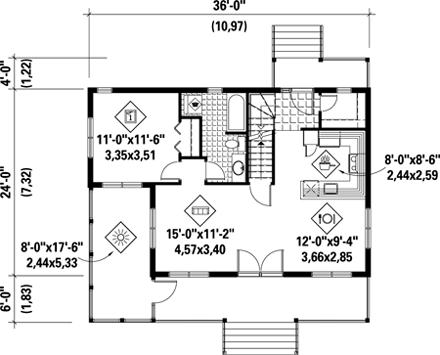 House Plan 52817 with 3 Beds, 2 Baths First Level Plan