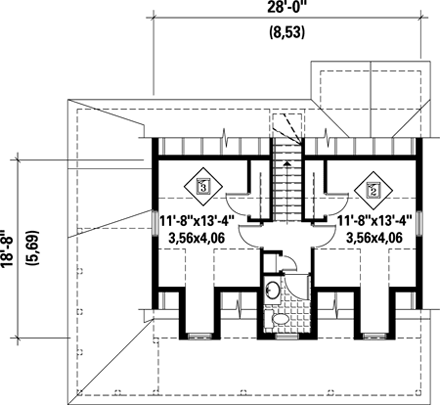 House Plan 52817 with 3 Beds, 2 Baths Second Level Plan