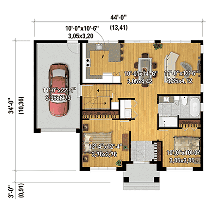 Bungalow, Craftsman, Farmhouse House Plan 52825 with 2 Beds, 1 Baths, 1 Car Garage First Level Plan