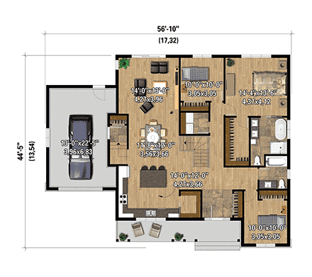 Bungalow, Craftsman, Farmhouse, Traditional House Plan 52828 with 3 Beds, 2 Baths, 1 Car Garage First Level Plan