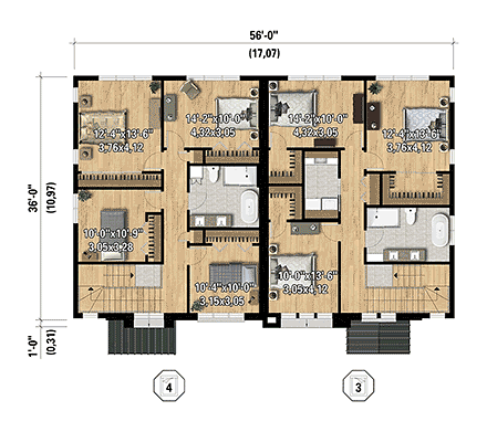 Contemporary, Craftsman, Farmhouse Multi-Family Plan 52833 with 7 Beds, 4 Baths, 2 Car Garage Second Level Plan