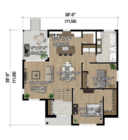 Farmhouse House Plan 52834 with 2 Beds, 1 Baths First Level Plan