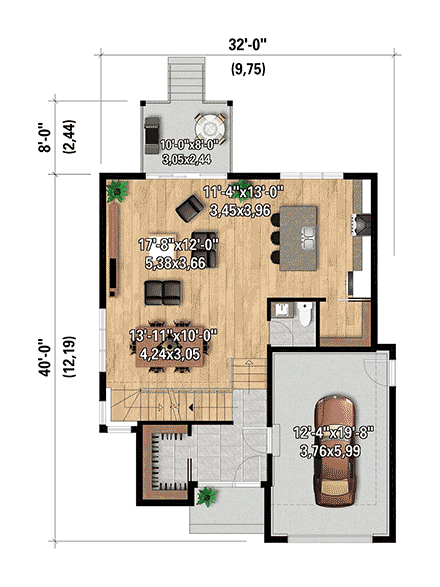 European, Modern House Plan 52837 with 3 Beds, 2 Baths, 1 Car Garage First Level Plan