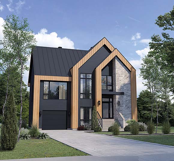 Contemporary, European House Plan 52839 with 4 Beds, 3 Baths, 1 Car Garage Elevation