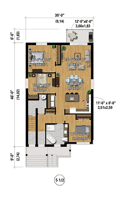 Contemporary, Modern Multi-Family Plan 52841 with 9 Beds, 3 Baths First Level Plan