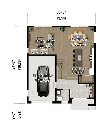 Farmhouse, Traditional House Plan 52844 with 3 Beds, 3 Baths, 1 Car Garage First Level Plan