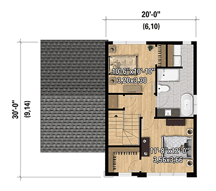 European House Plan 52845 with 2 Beds, 2 Baths Second Level Plan