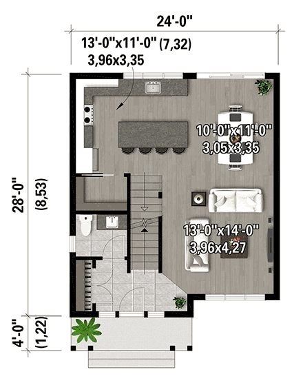 Farmhouse House Plan 52846 with 3 Beds, 2 Baths First Level Plan