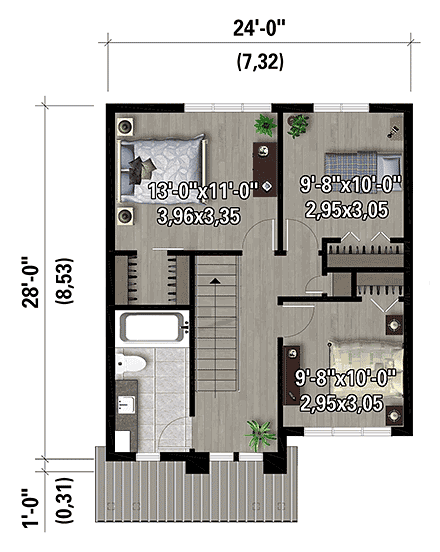 Farmhouse House Plan 52846 with 3 Beds, 2 Baths Second Level Plan