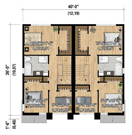 Contemporary, European, Modern Multi-Family Plan 52848 with 6 Beds, 4 Baths Second Level Plan