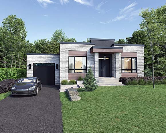 Bungalow, Contemporary House Plan 52850 with 2 Beds, 1 Baths, 1 Car Garage Elevation