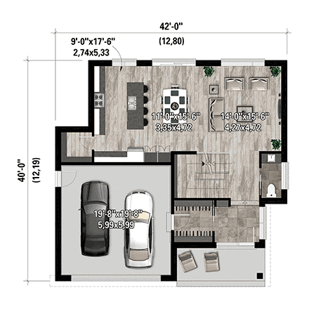 Contemporary, Modern House Plan 52854 with 4 Beds, 3 Baths, 2 Car Garage First Level Plan