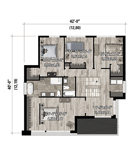 Contemporary, Modern House Plan 52854 with 4 Beds, 3 Baths, 2 Car Garage Second Level Plan