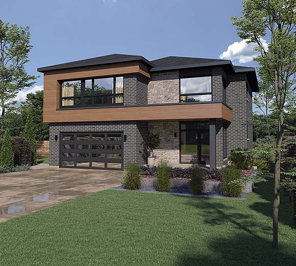 Contemporary, Modern House Plan 52854 with 4 Beds, 3 Baths, 2 Car Garage Elevation