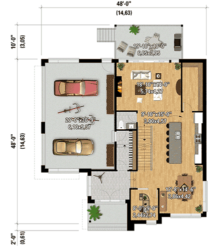 Contemporary, Modern House Plan 52855 with 4 Beds, 3 Baths, 3 Car Garage First Level Plan