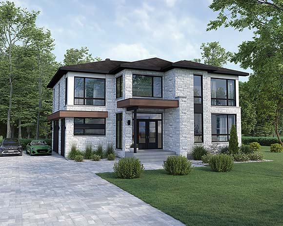 Contemporary, Modern House Plan 52855 with 4 Beds, 3 Baths, 3 Car Garage Elevation