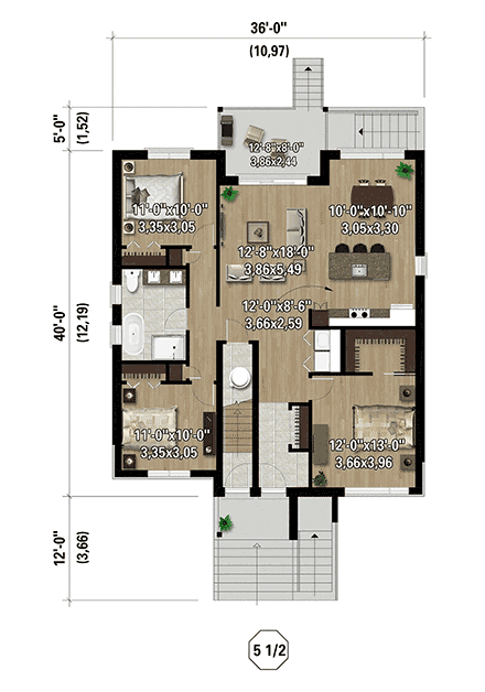 Contemporary Multi-Family Plan 52856 with 9 Beds, 3 Baths First Level Plan