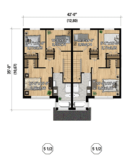 Contemporary Multi-Family Plan 52858 with 9 Beds, 6 Baths Second Level Plan