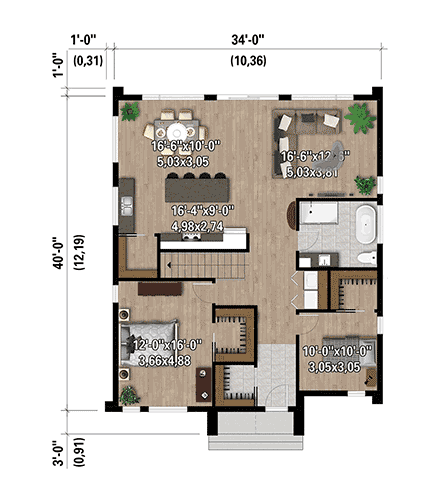 Contemporary House Plan 52865 with 2 Beds, 1 Baths First Level Plan