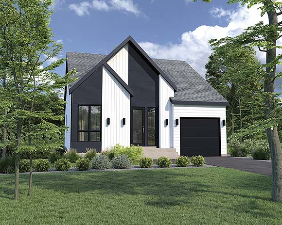 Contemporary, European, Modern House Plan 52867 with 2 Beds, 1 Baths, 1 Car Garage Elevation