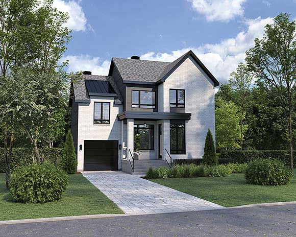 Contemporary, European House Plan 52868 with 3 Beds, 2 Baths, 1 Car Garage Elevation