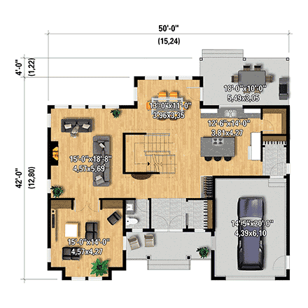 Contemporary, Country, Farmhouse House Plan 52870 with 3 Beds, 3 Baths, 1 Car Garage First Level Plan