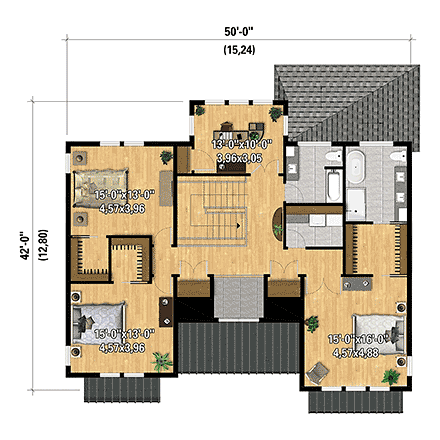Contemporary, Country, Farmhouse House Plan 52870 with 3 Beds, 3 Baths, 1 Car Garage Second Level Plan