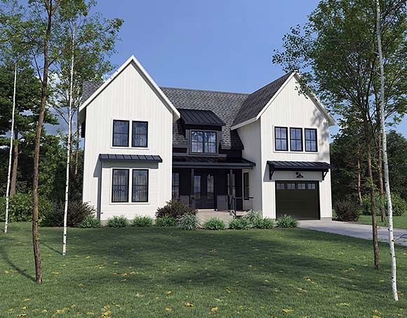 Contemporary, Country, Farmhouse House Plan 52870 with 3 Beds, 3 Baths, 1 Car Garage Elevation