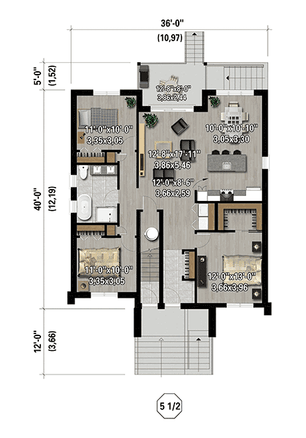 Contemporary, Modern Multi-Family Plan 52873 with 9 Beds, 3 Baths First Level Plan