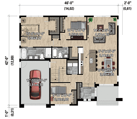 Contemporary, Farmhouse, Modern House Plan 52876 with 3 Beds, 3 Baths, 1 Car Garage First Level Plan