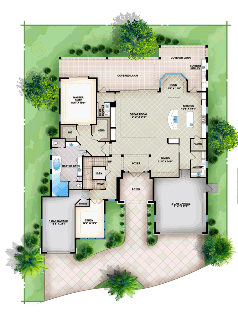 Contemporary House Plan 52903 with 4 Beds, 5 Baths, 3 Car Garage Level One