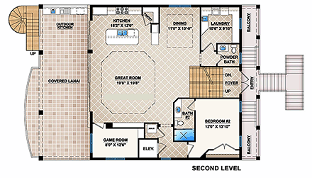 Florida House Plan 52906 with 5 Beds, 4 Baths, 2 Car Garage First Level Plan