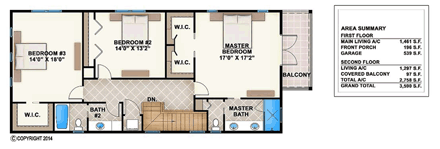 Craftsman House Plan 52908 with 3 Beds, 3 Baths, 2 Car Garage Second Level Plan