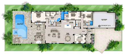Coastal, Mediterranean House Plan 52909 with 3 Beds, 4 Baths, 3 Car Garage First Level Plan