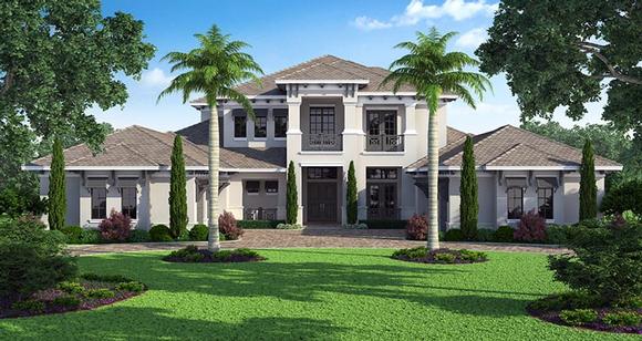 Coastal, Contemporary House Plan 52910 with 5 Beds, 7 Baths, 4 Car Garage Elevation