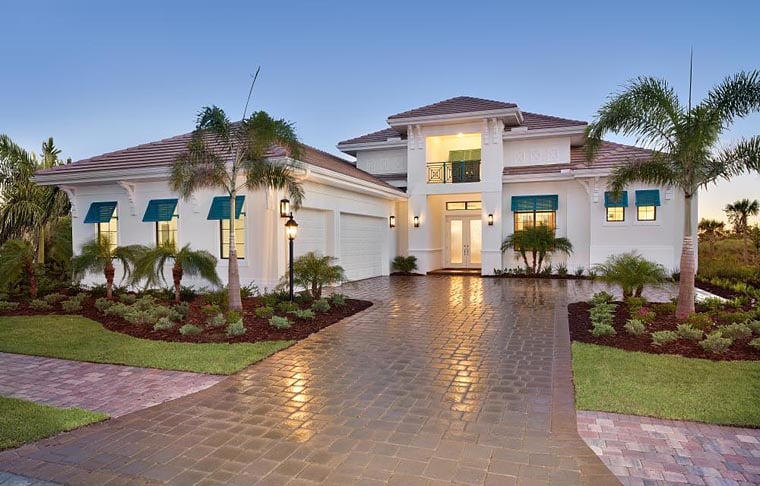 Coastal, Florida, Mediterranean House Plan 52919 with 4 Beds, 5 Baths, 3 Car Garage Elevation