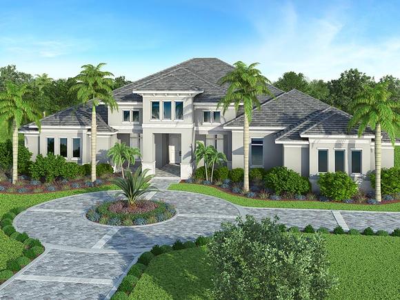 Coastal, Florida, Mediterranean House Plan 52920 with 4 Beds, 5 Baths Elevation