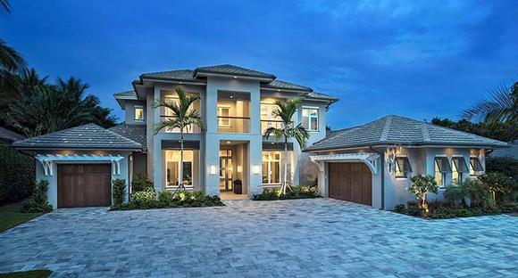 Coastal, Florida, Mediterranean House Plan 52922 with 4 Beds, 5 Baths, 3 Car Garage Elevation