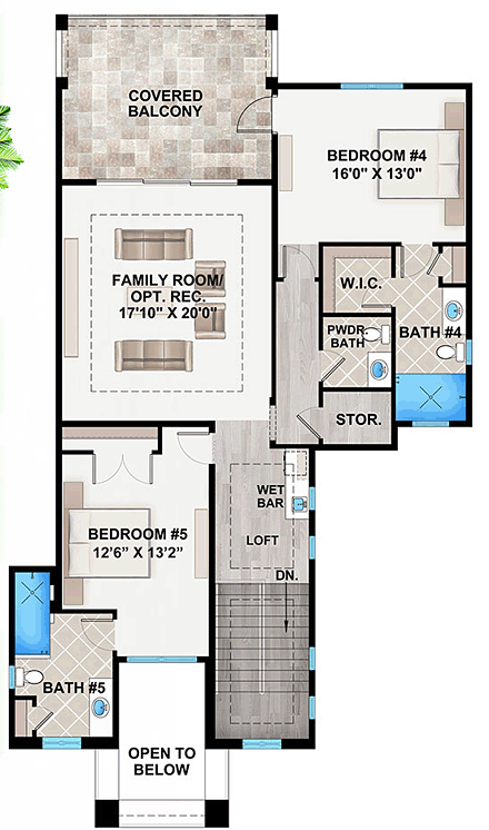 Coastal, Florida, Mediterranean House Plan 52927 with 5 Beds, 8 Baths, 3 Car Garage Second Level Plan