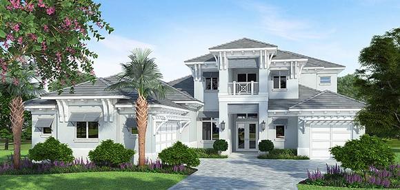 Coastal, Florida, Mediterranean House Plan 52927 with 5 Beds, 8 Baths, 3 Car Garage Elevation