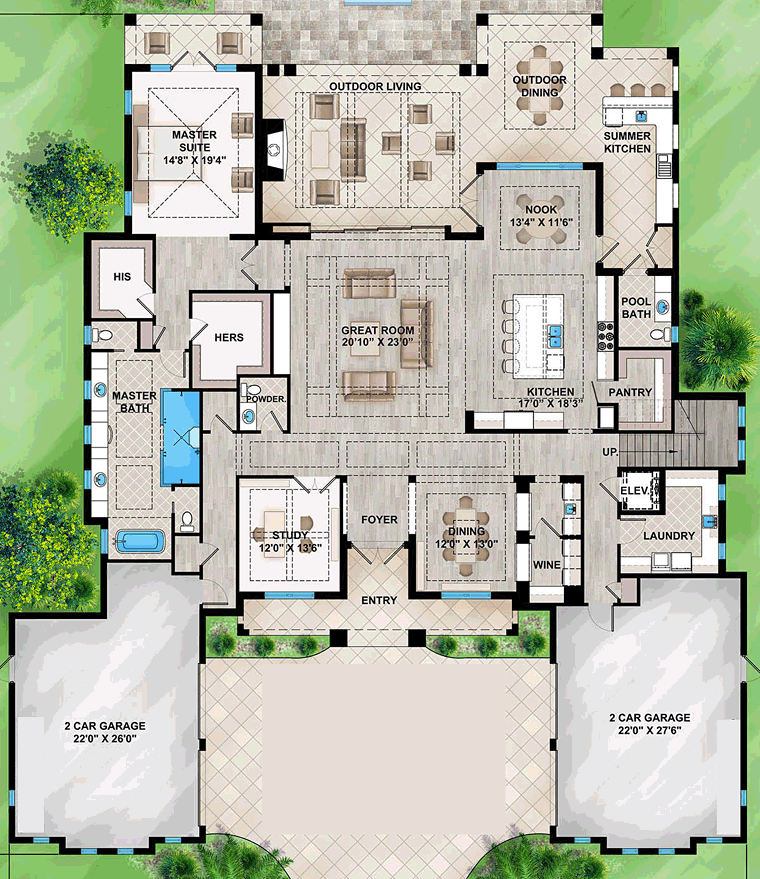 House Plan 52928 - Mediterranean Style with 5464 Sq Ft, 4 Bed, 4