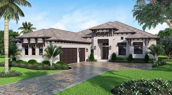 Coastal, Florida, Mediterranean House Plan 52930 with 4 Beds, 6 Baths, 3 Car Garage Elevation