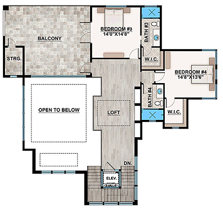 Coastal, Contemporary, Florida, Mediterranean House Plan 52931 with 4 Beds, 5 Baths, 3 Car Garage Second Level Plan