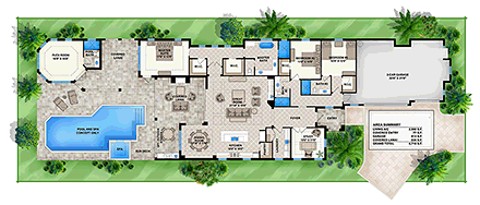Coastal, Florida, Mediterranean House Plan 52935 with 3 Beds, 4 Baths, 3 Car Garage First Level Plan