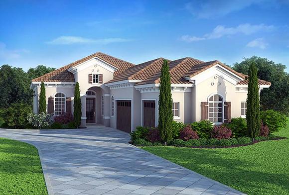 Coastal, Florida, Mediterranean House Plan 52935 with 3 Beds, 4 Baths, 3 Car Garage Elevation