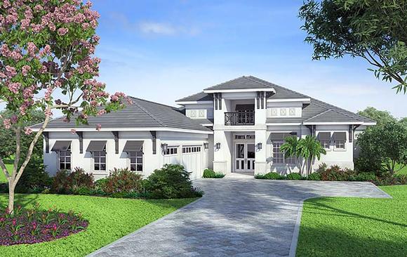 Coastal, Florida, Mediterranean House Plan 52936 with 4 Beds, 5 Baths, 3 Car Garage Elevation