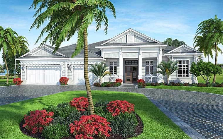 Coastal, Florida Plan with 3765 Sq. Ft., 4 Bedrooms, 6 Bathrooms, 3 Car Garage Picture 2