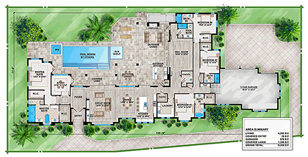 Coastal, Contemporary, Florida House Plan 52939 with 4 Beds, 6 Baths, 3 Car Garage First Level Plan