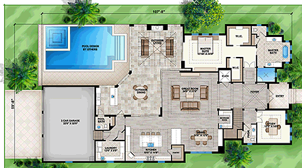 Coastal, Contemporary, Florida, Mediterranean House Plan 52942 with 4 Beds, 5 Baths, 3 Car Garage First Level Plan