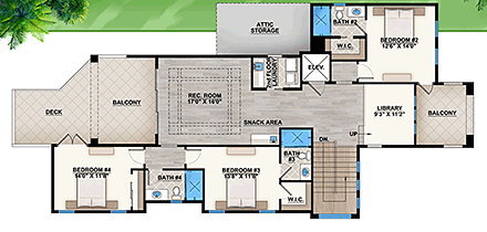 Coastal, Contemporary, Florida, Mediterranean House Plan 52942 with 4 Beds, 5 Baths, 3 Car Garage Second Level Plan